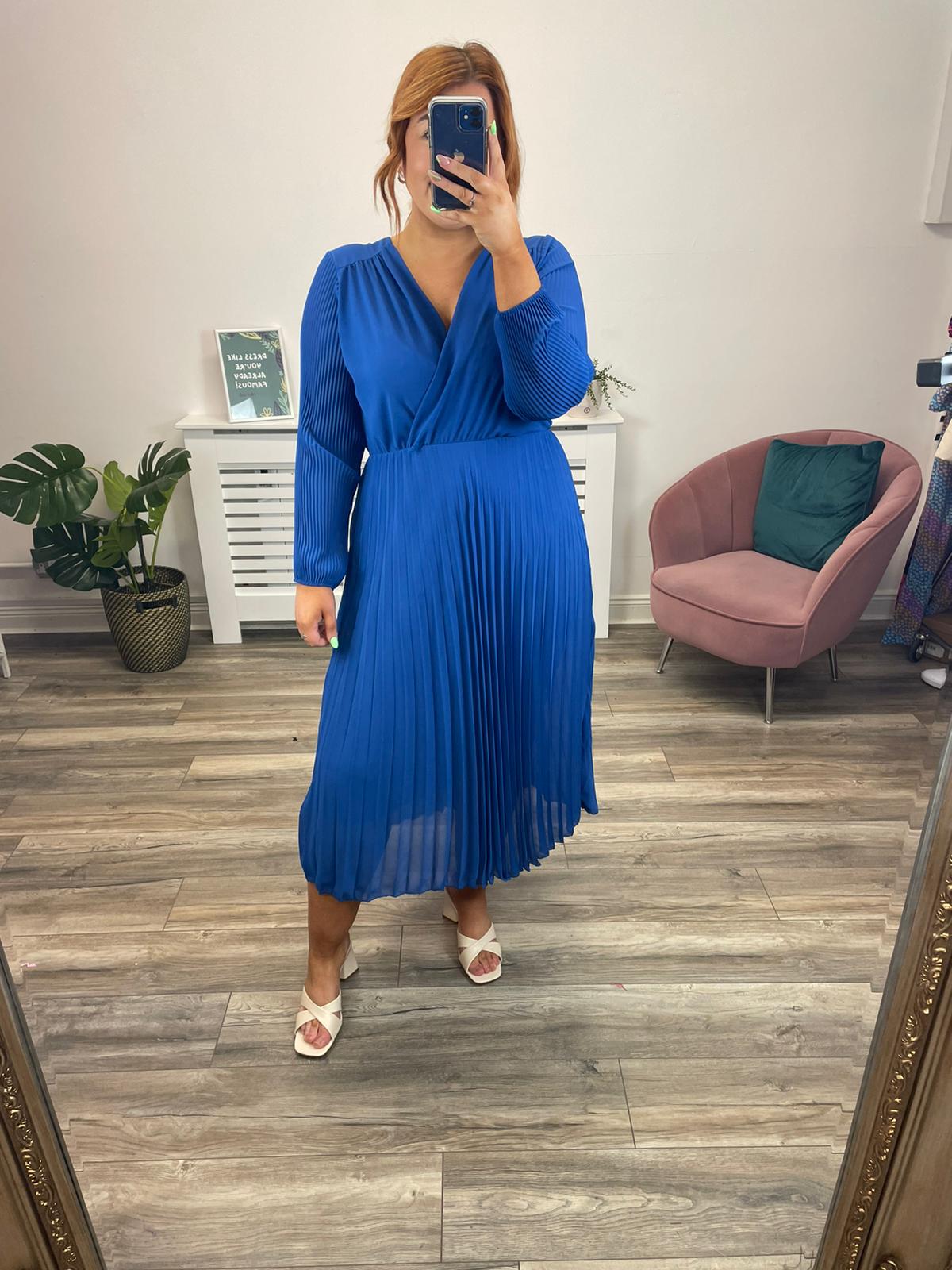 Blue Faux Wrap Dress 