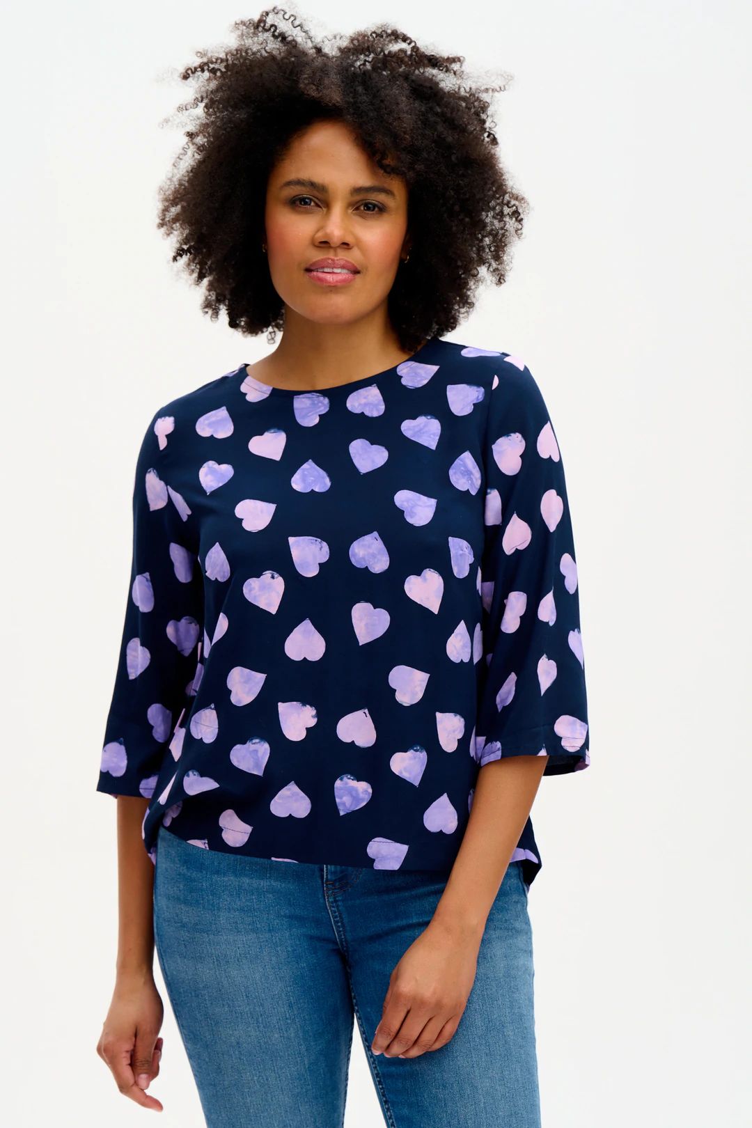 Lexi Batik Top | Big Hearts (Navy/Lilac)