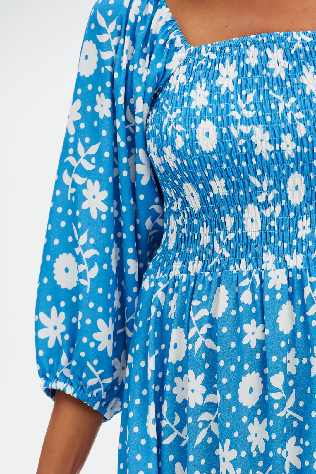 Raquel Shirred Dress | Vintage Block Floral (Blue)