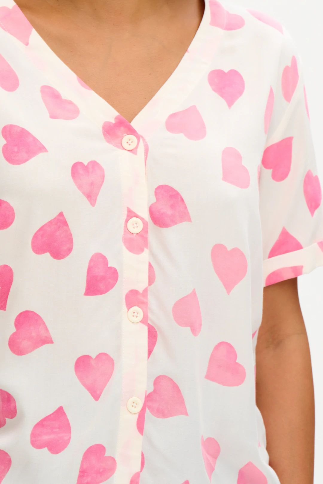 Hatty Batik Shirt | Big Hearts (Off White/Pink)