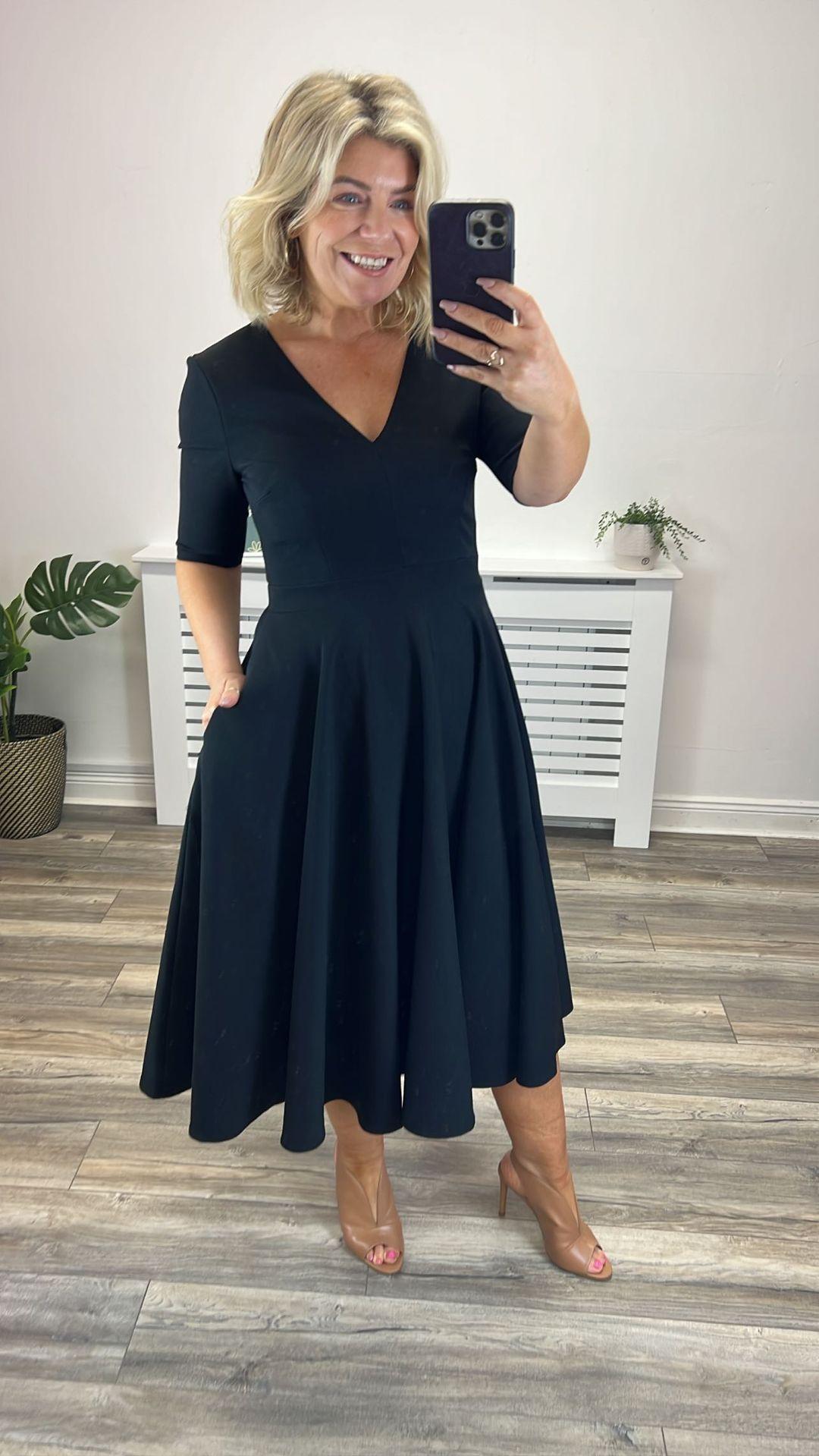 Edith city crepe fit & flare midi outlet dress