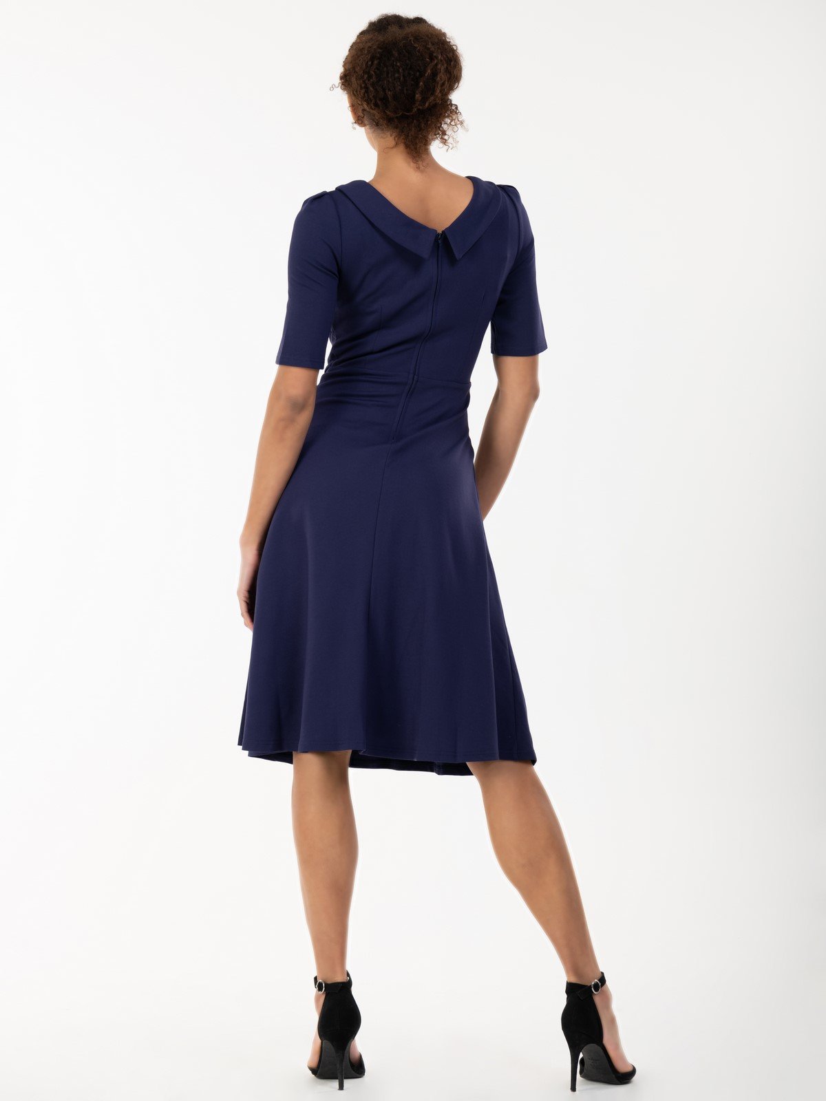 Jackie-O Fit & Flare Midi Dress (Navy)