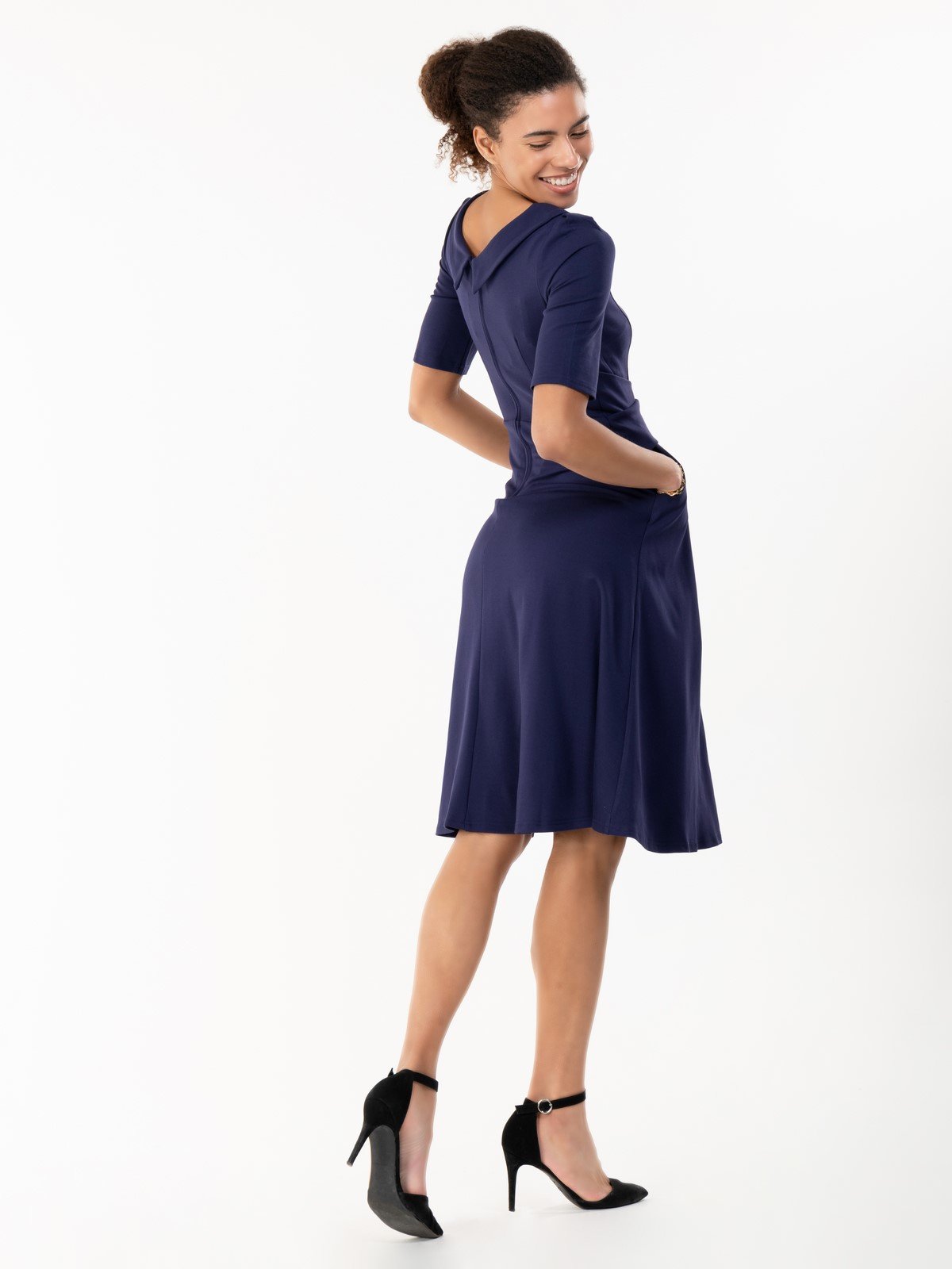 Jackie-O Fit & Flare Midi Dress (Navy)