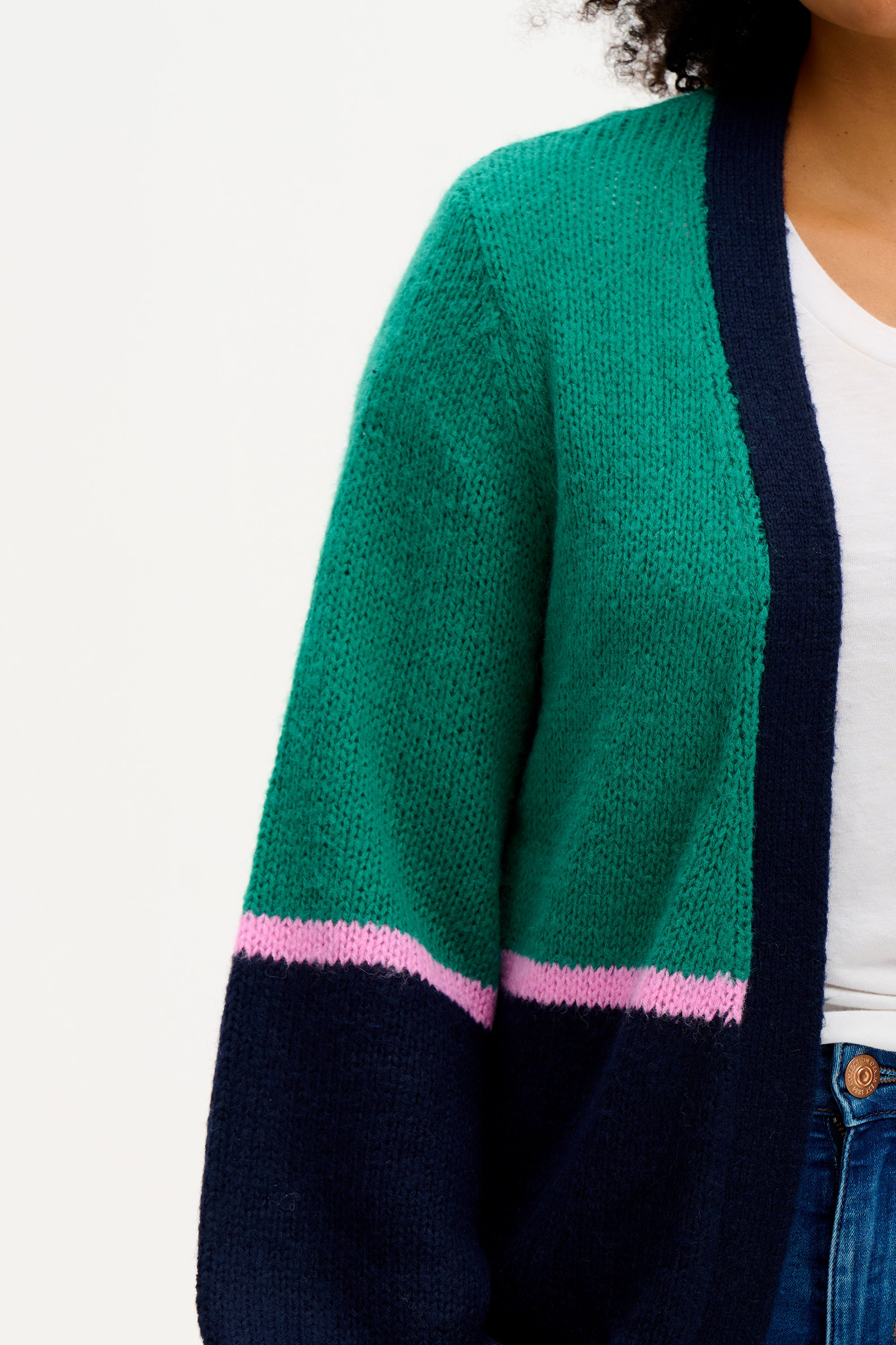 Yvette Cardigan - Green, Block Colour Stripes