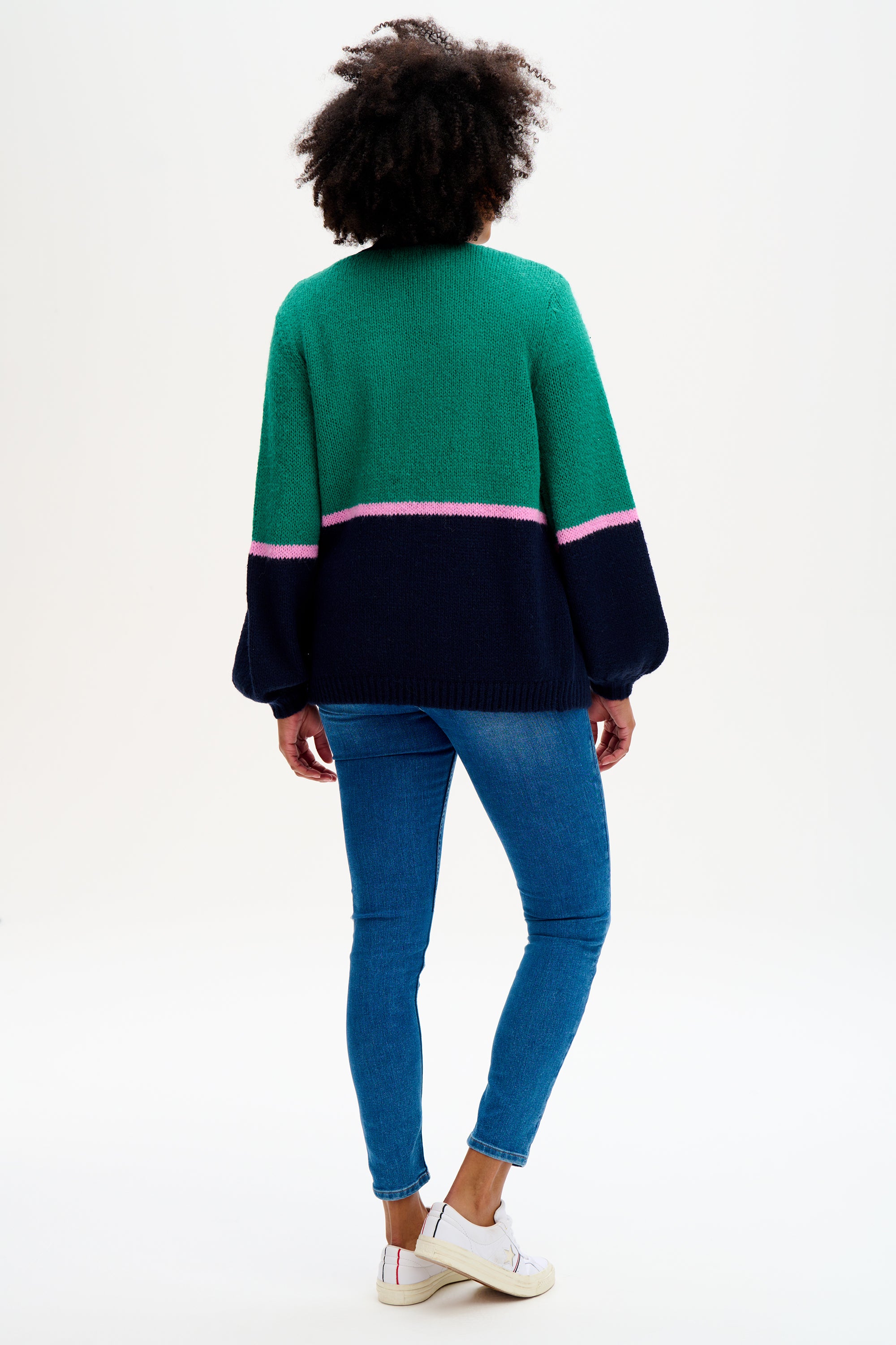 Yvette Cardigan - Green, Block Colour Stripes