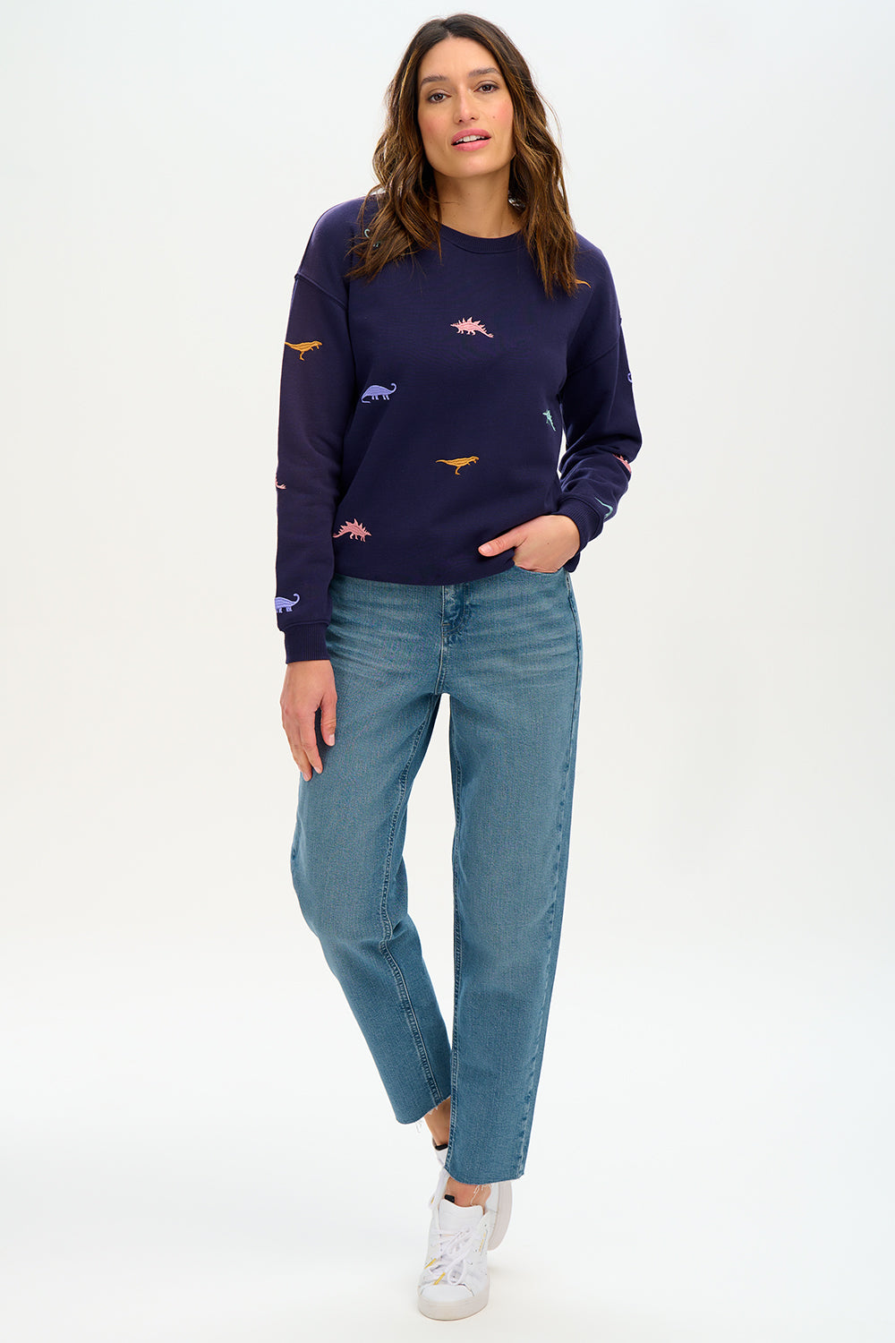 Noah Sweatshirt - Navy, Dinosaur Embroidery