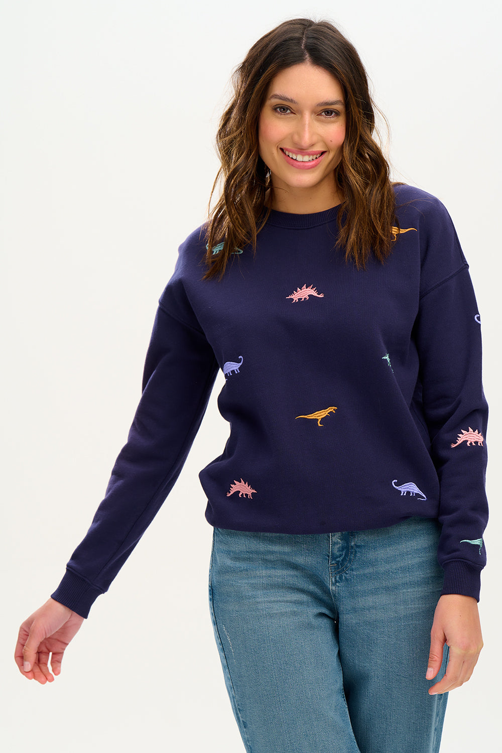 Noah Sweatshirt - Navy, Dinosaur Embroidery