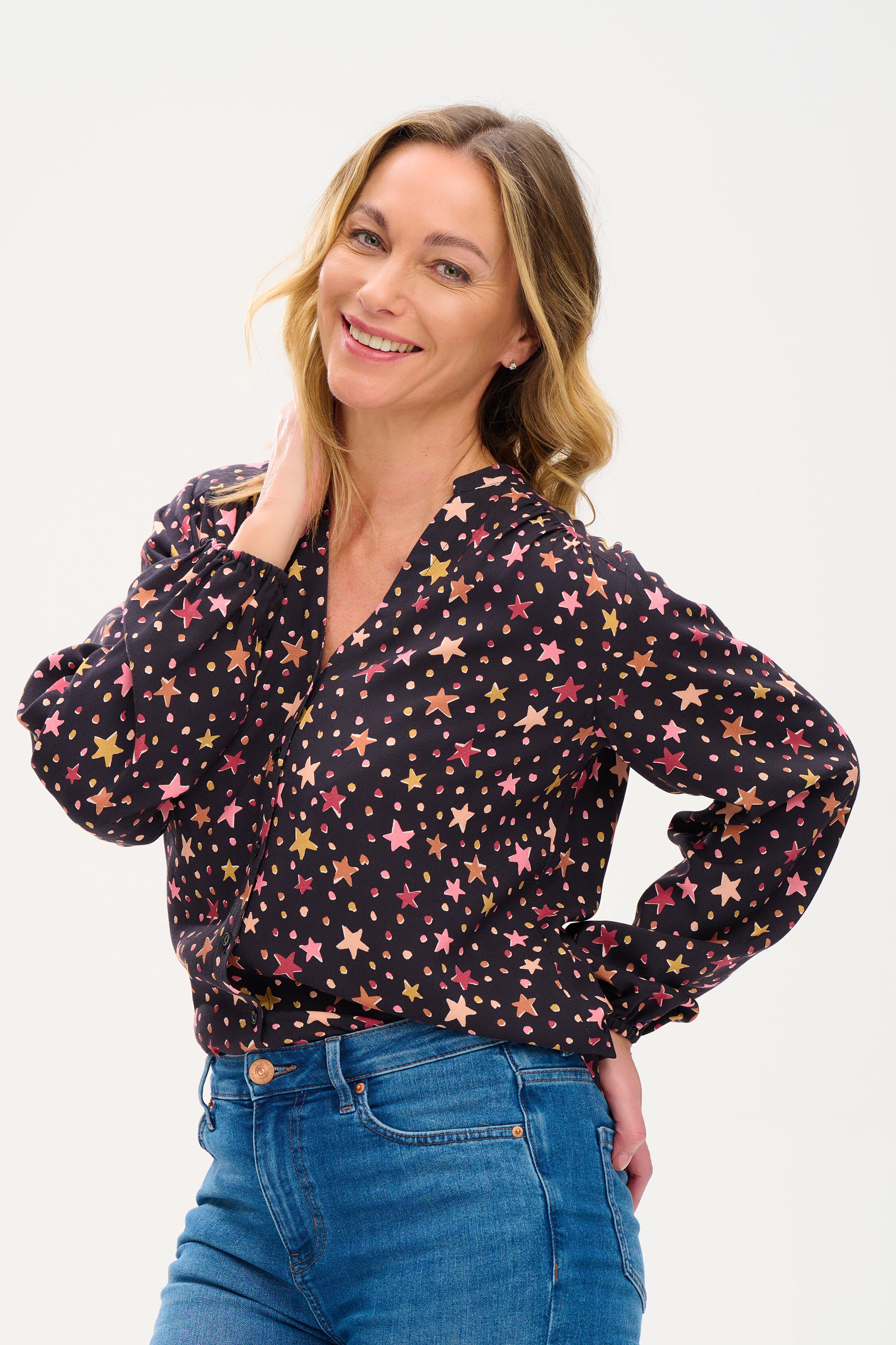 Sandy Blouse - Black, Cutout Stars