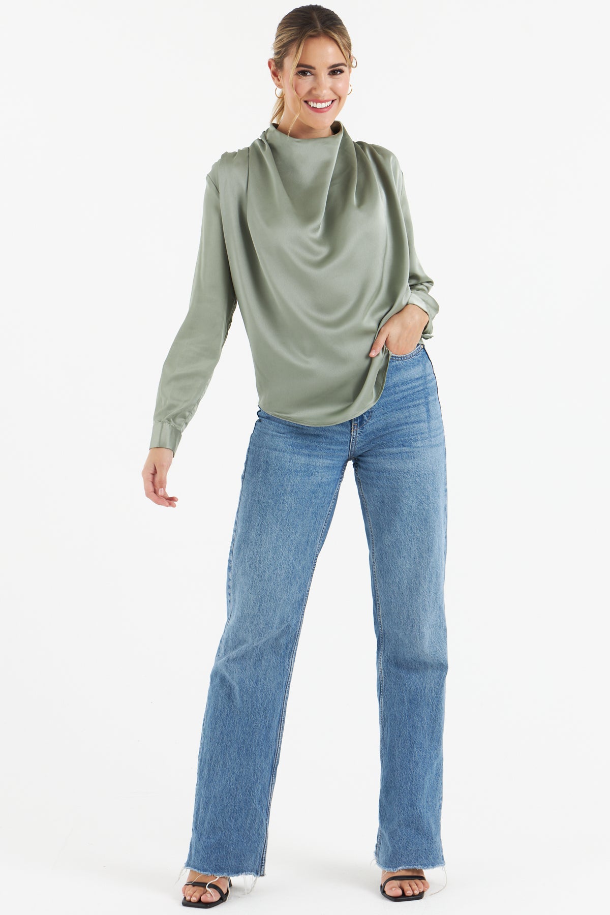 Gala Satin Blouse (Olive)