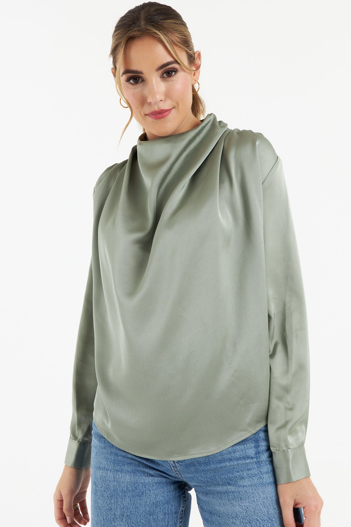 Gala Satin Blouse (Olive)