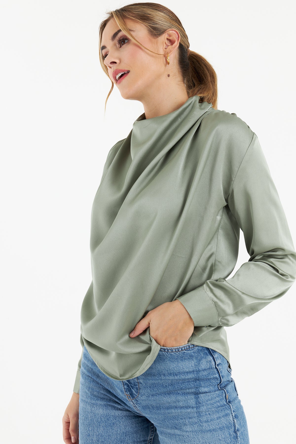 Gala Satin Blouse (Olive)