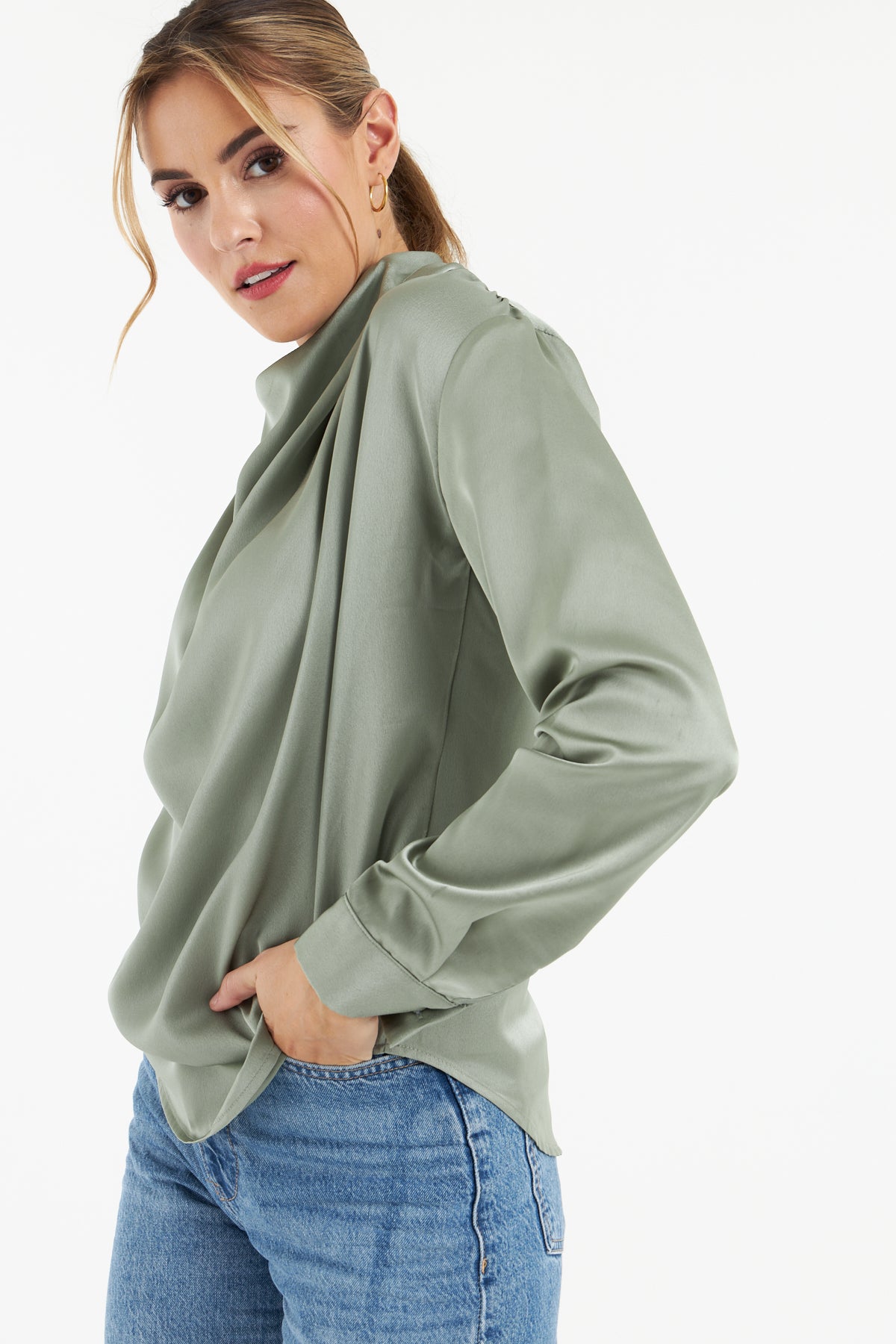 Gala Satin Blouse (Olive)