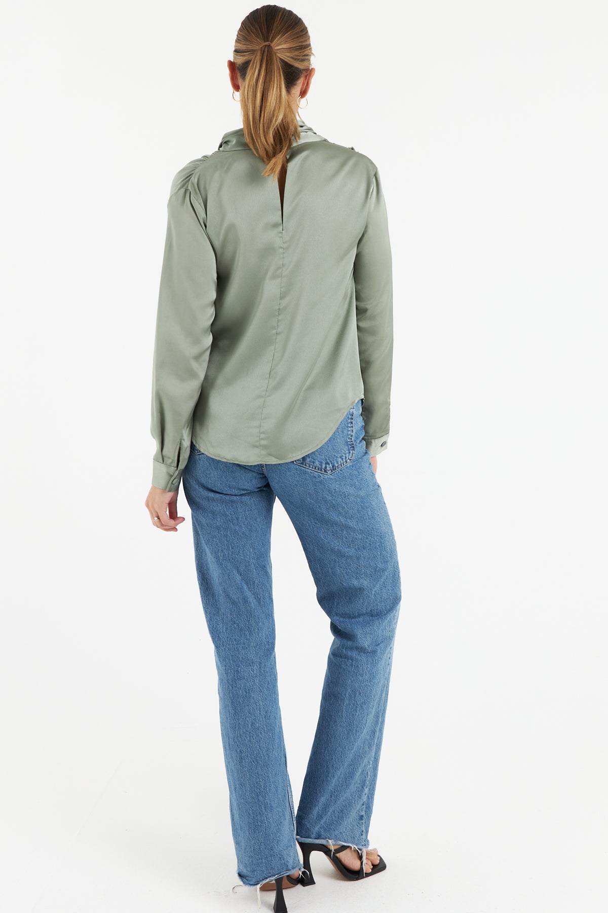 Gala Satin Blouse (Olive)