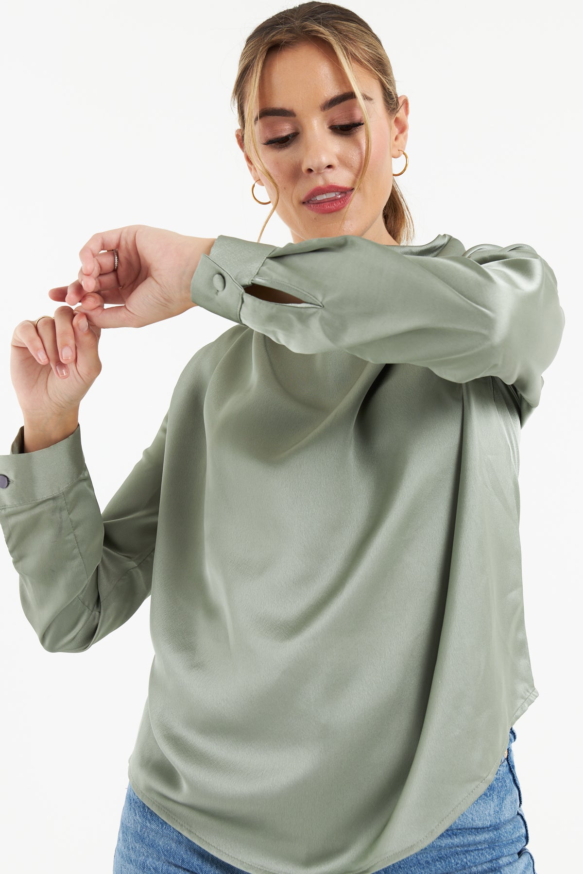 Gala Satin Blouse (Olive)