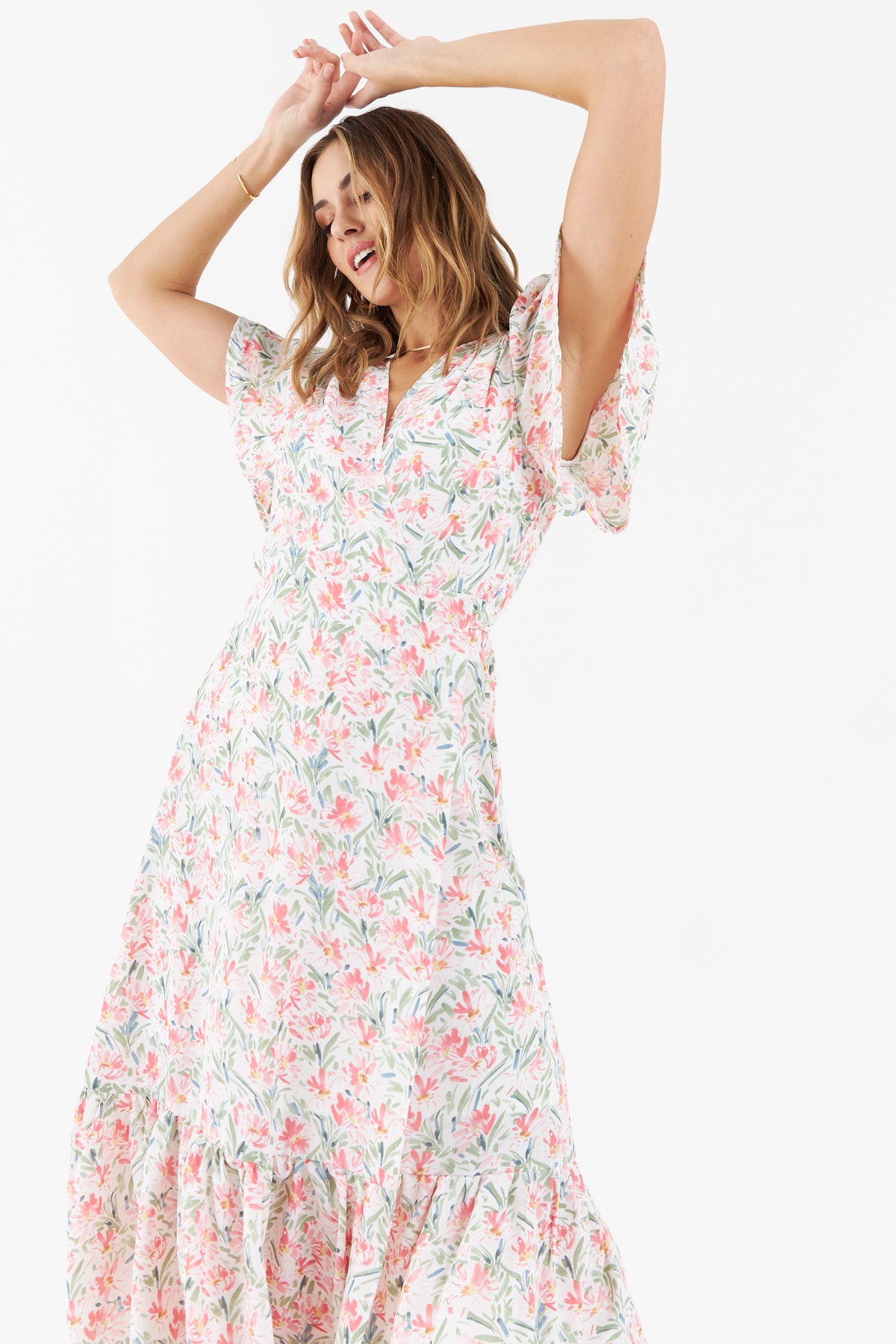 Carlisle Floral Wrap Dress (White)