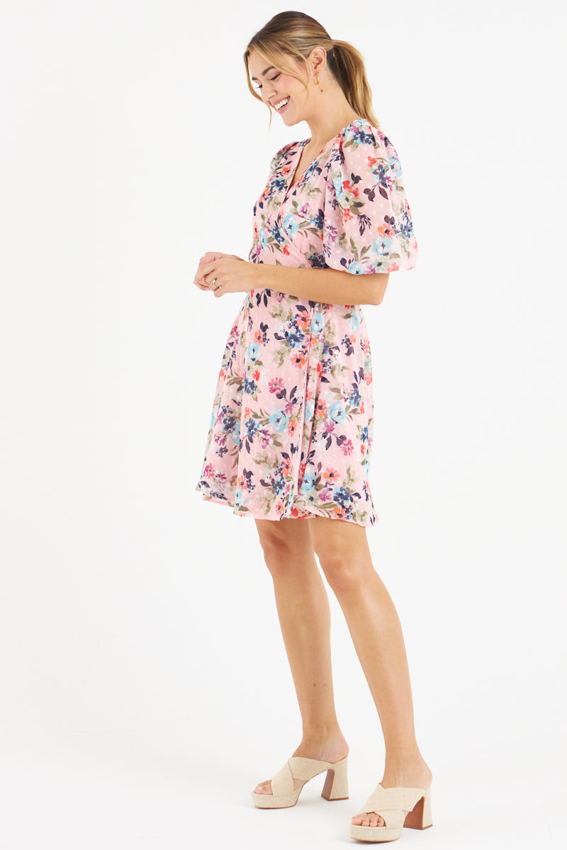 Faye Wrap Dress (Pink Floral)