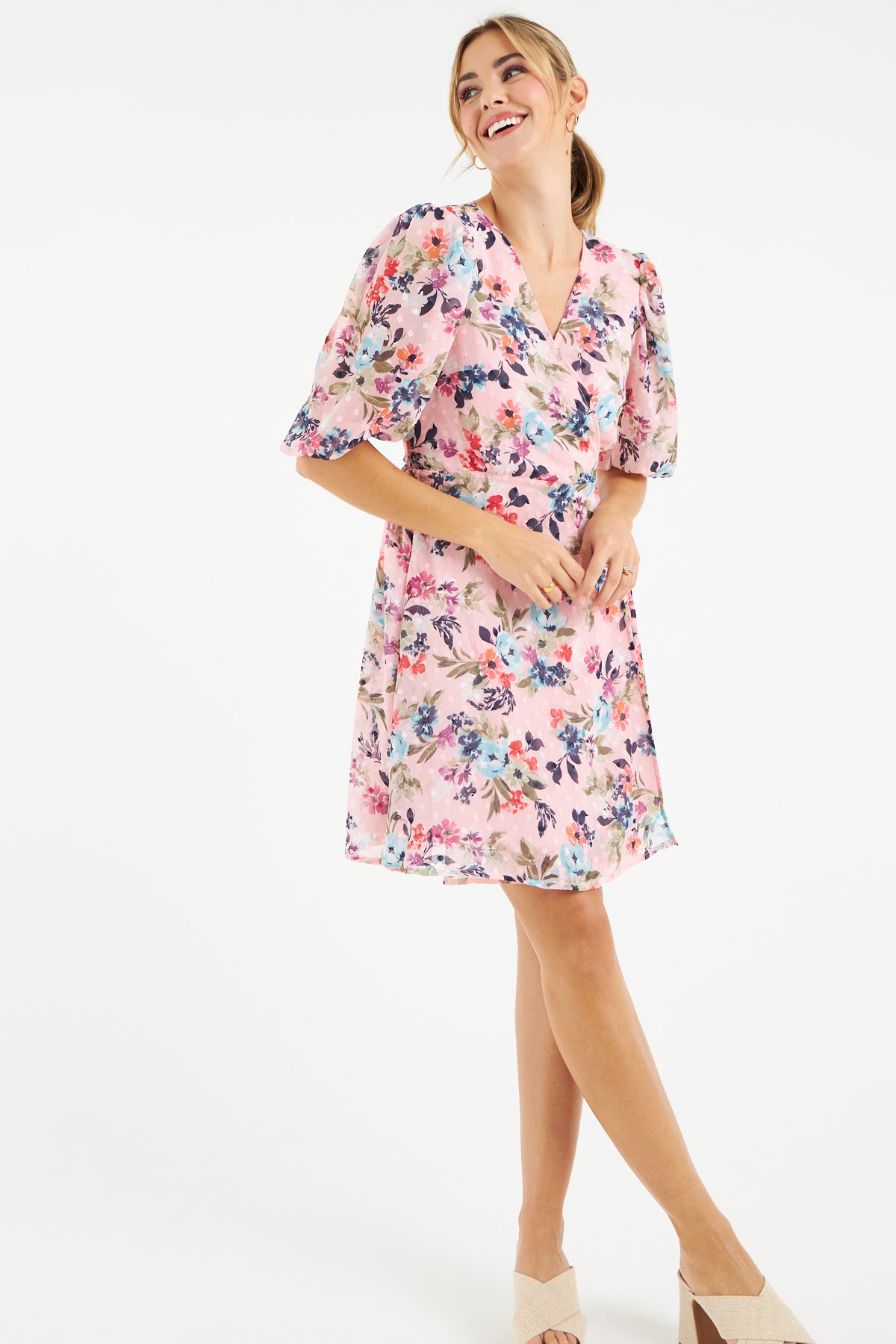 Faye Wrap Dress (Pink Floral)