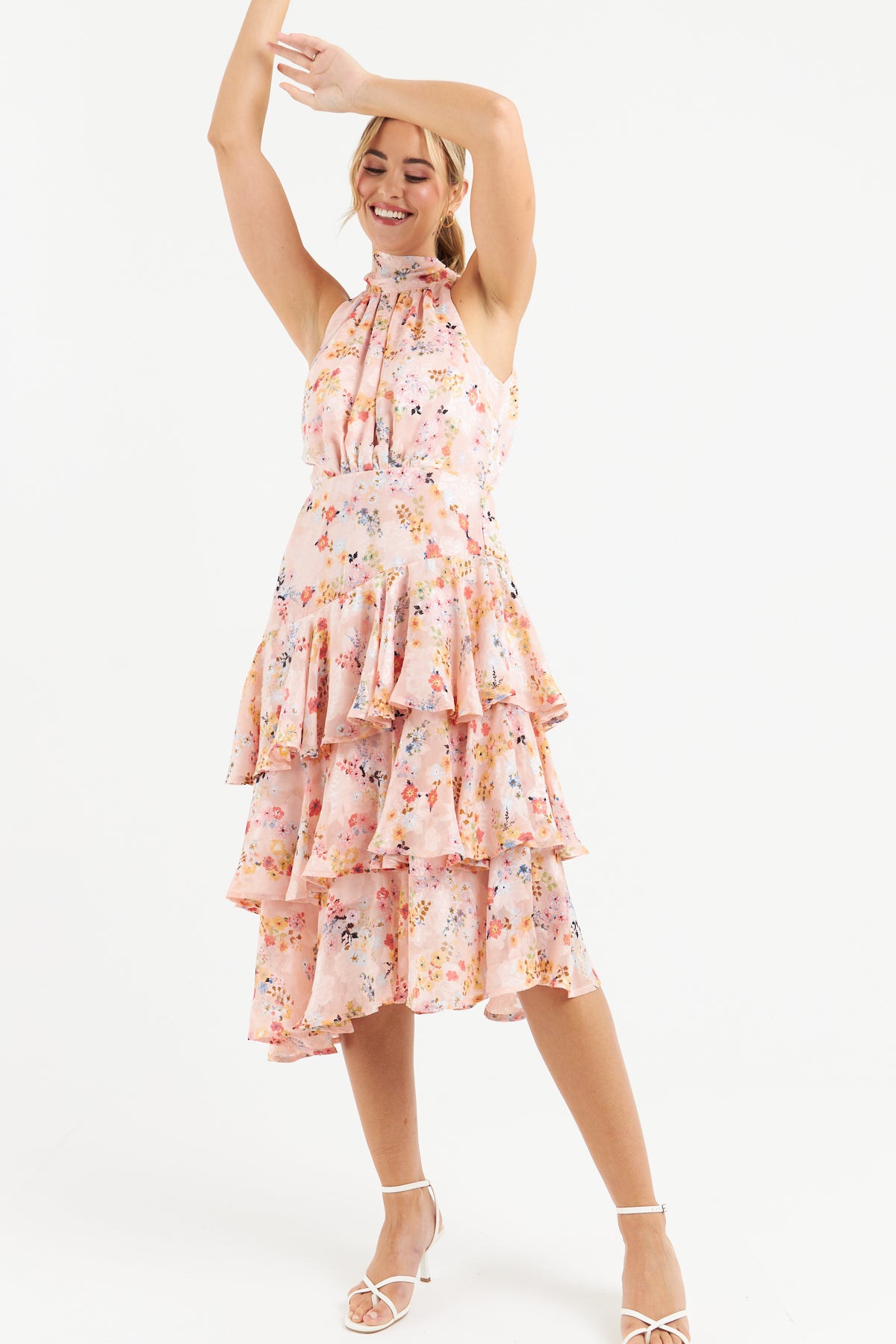 Pia Tiered Dress (Pink Floral)