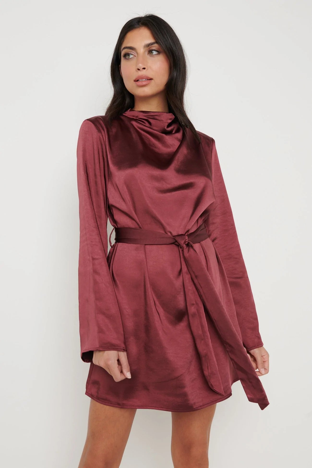 Jayda Cowl Neck Dress (Wine)