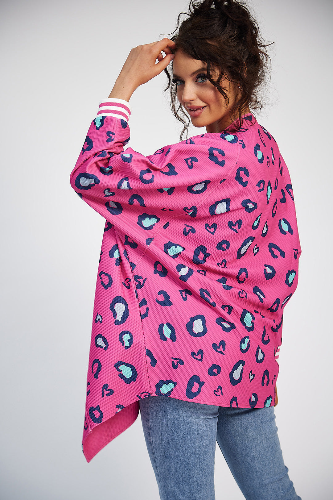 Sonia Batwing Jacket (Pink Print/Navy)