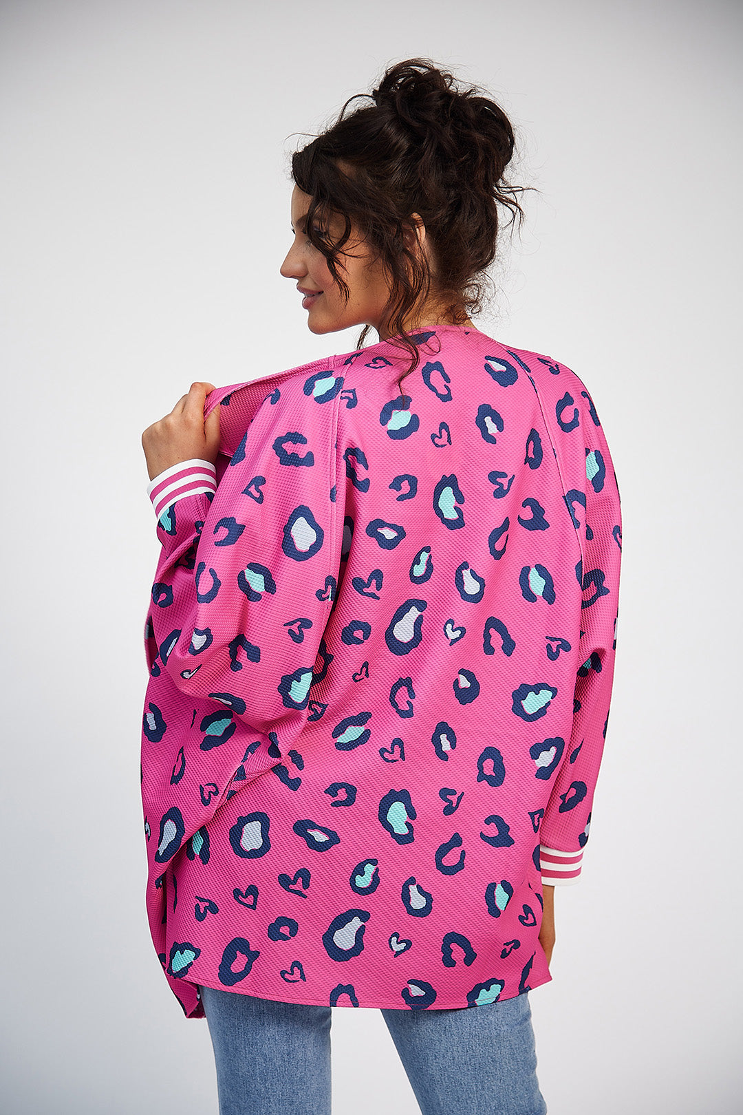 Sonia Batwing Jacket (Pink Print/Navy)