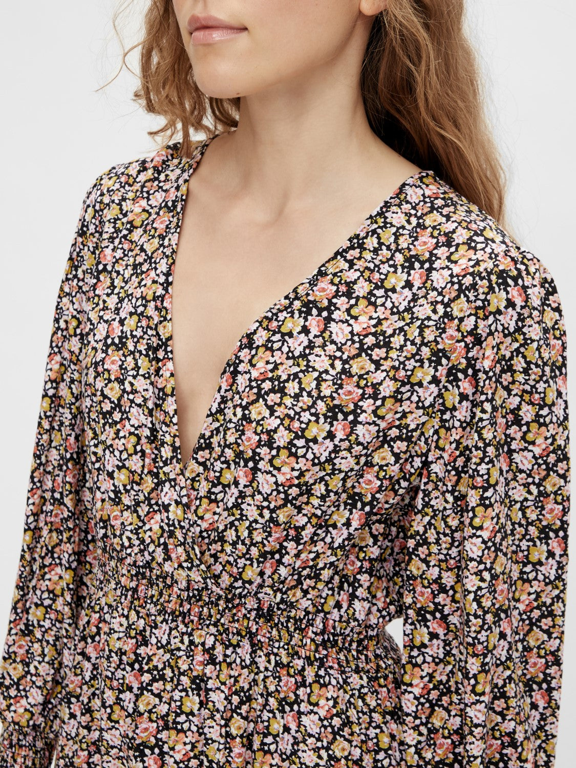 Beth Faux Wrap Dress (Black Floral)