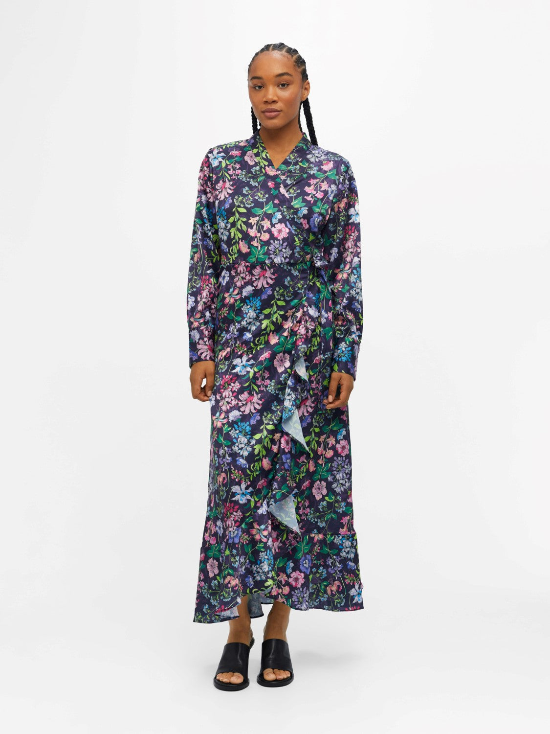 Marika Wrap Dress (Black Flowers)