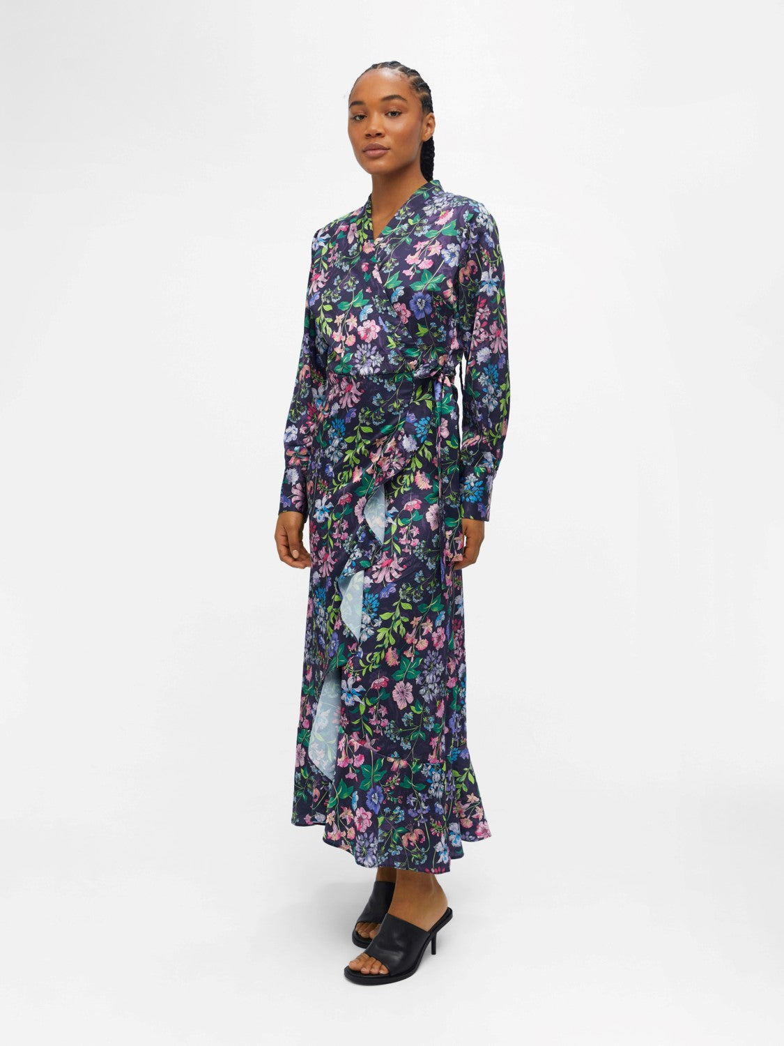 Marika Wrap Dress (Black Flowers)