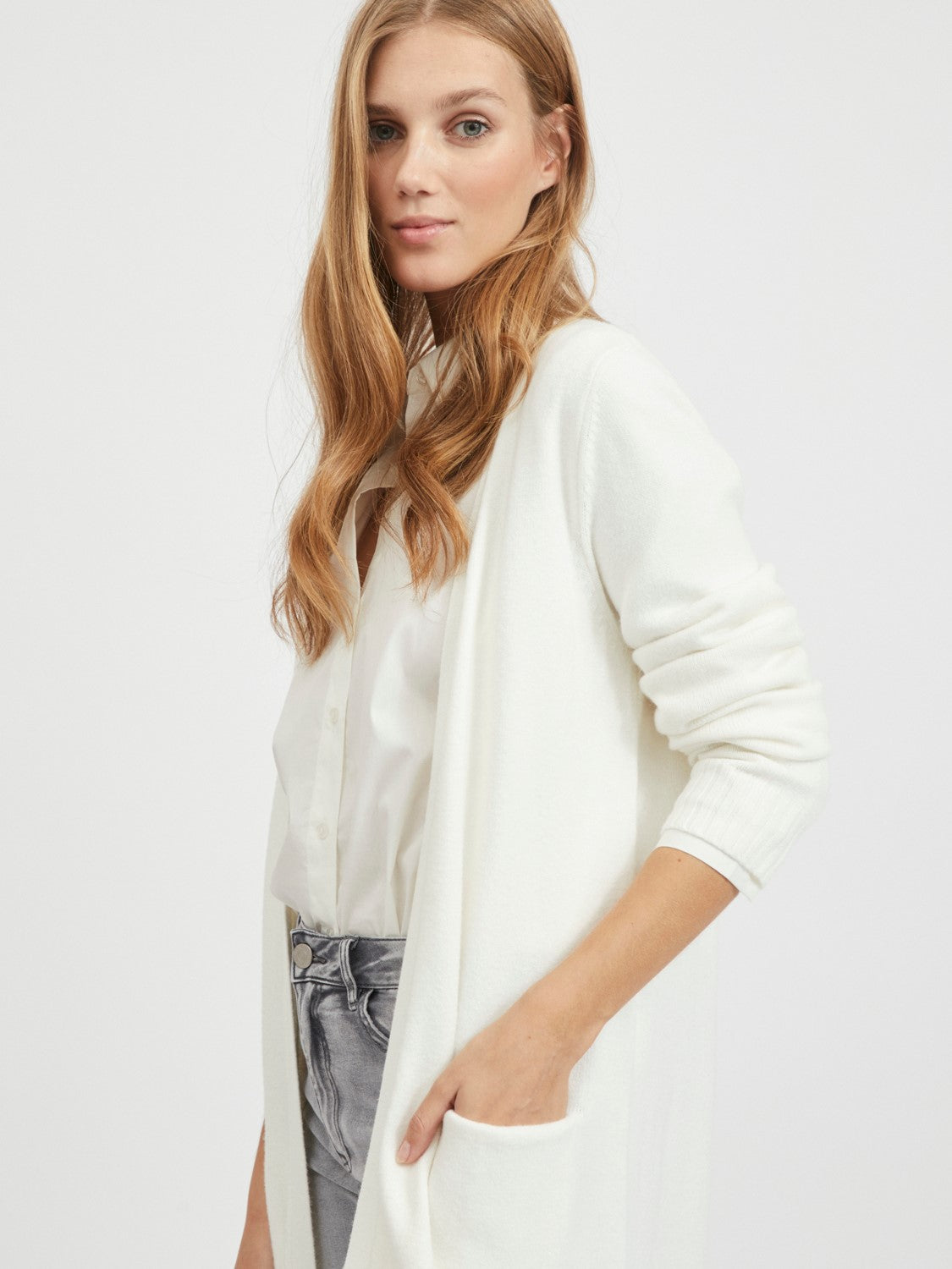 White deals longline cardigan