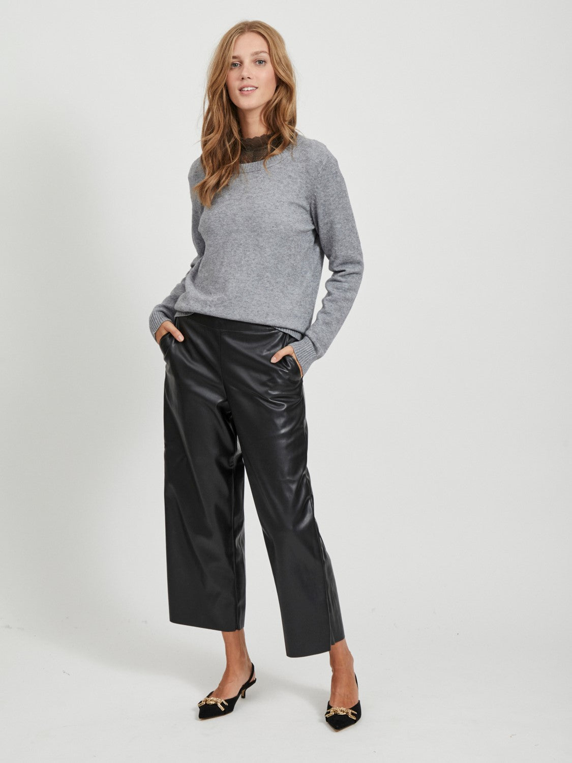 Red Cropped Faux Leather Trousers  Trousers  PrettyLittleThing