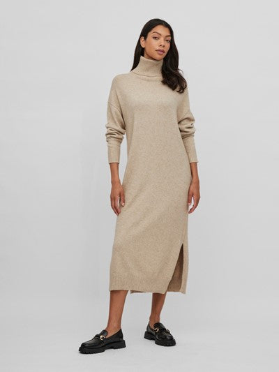 VIRIL ROLL NECK MIDI DRESS (NATURAL MELANGE) | Love Cherish