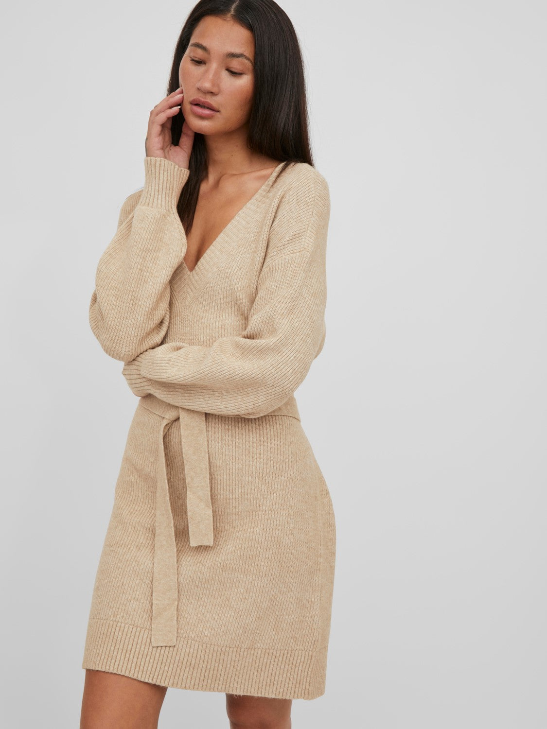 Sharon V-Neck Dress (Beige)