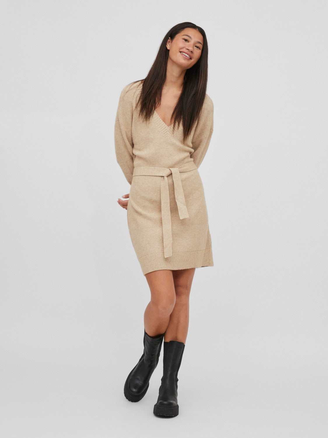 Sharon V-Neck Dress (Beige)