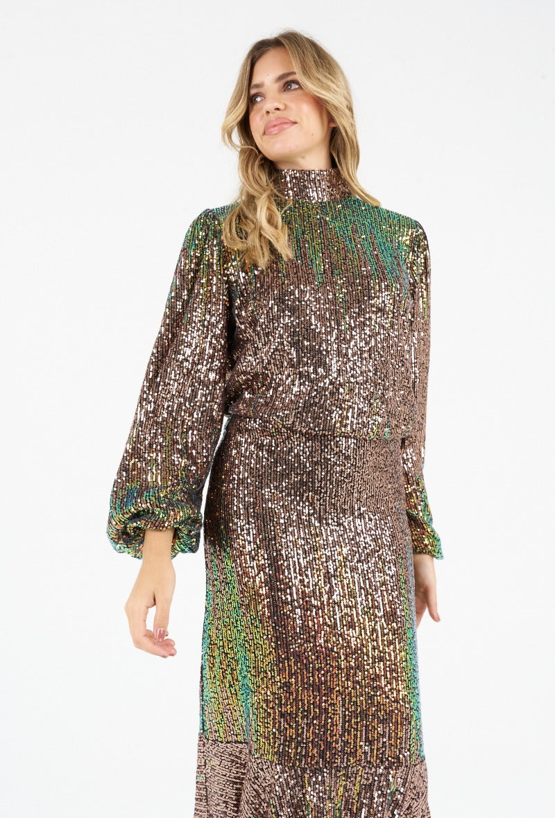 Sia High Neck Sequin Blouse